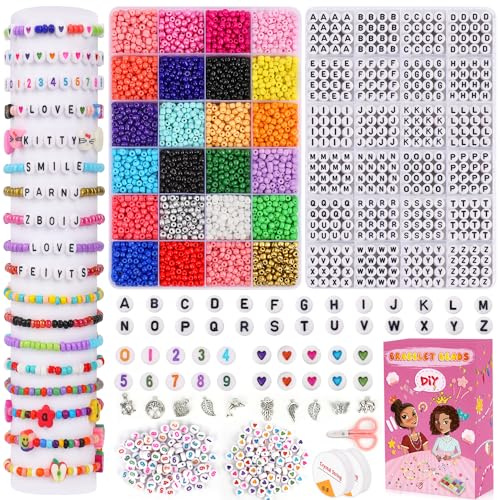 Volance 5800pcs buchstaben perlen set，4 mm Glasperlen und Buchstaben-Alphabet-Perlen, Herz-Perlen, Zahlen-Perlen und andere Bastelperlen, für Freundschaftsarmbänder, Halsketten, Schlüsselanhänger (C)