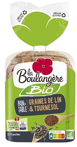 Délice Artisanal Bio : Pain de Table aux Graines de Lin et Tournesol 400g par La Boulangerie - Petit Déjeuner Doré en Fibres Naturelles - Le Lot De 4