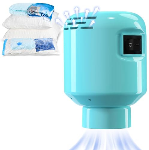 Kissleaf Portable Vacuum Storage Bags Electric Pump Space Saver Compression Pack Suction Pump Vacuum Pack Bags Air Pump for Clothes Duvets Blanket