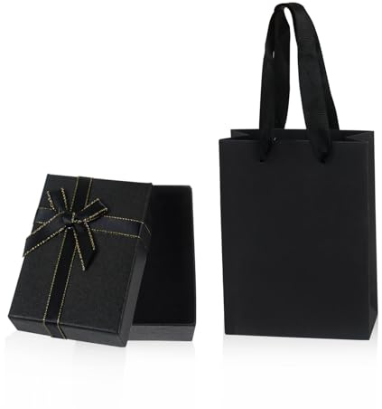 Nwvuop Kleine Geschenkbox und Geschenktüte, 9× 7× 3 cm Schmuck Geschenkbox mit Schleife, Halskette-Ohrring-Armband-Geschenkbox für Frauen(Schwarz)