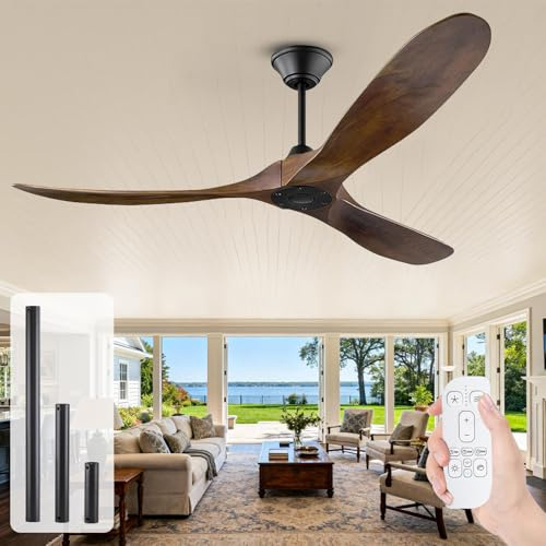 152cm Deckenventilator Ohne Beleuchtung Mit Fernbedienung, Holz-Deckenventilator Für Den Außenbereich, Leise, Reversible Motor, 8H Zeiteinstellung, Für Schlafzimmer Wohnzimmer Küche Terrasse Veranda
