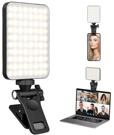 Gevvnss Luce Selfie per Telefono,Professionale Luce Video con Clip,80 LED Luce per Foto con 3000-6500K,3 Modi,2000mah Ricaricabile CRI 90+,LED Luce Selfie per iPhone/iPad/Laptop/Vlog