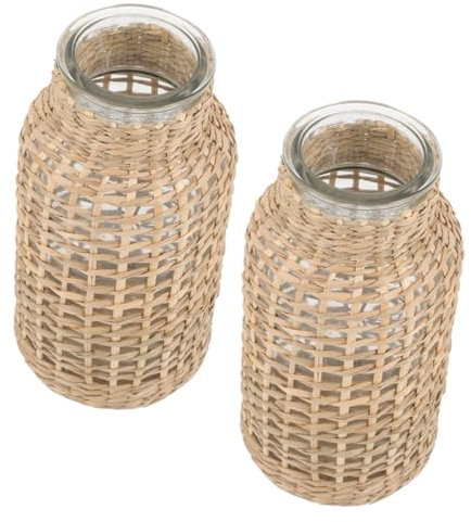 Cabilock Strohvase Im Vintage-Stil für Trockenblumen Kleiner Blumentopf Aus Gewebtem Glas Cottage- Tischvase Elegantes Deko-objekt