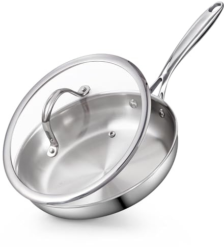 Cooks Standard Stainless Steel Frying Pan with Lid, 8-Inch Multi-Ply Clad Wok Stir Fry Pan, Kitchen Skillet, Silver