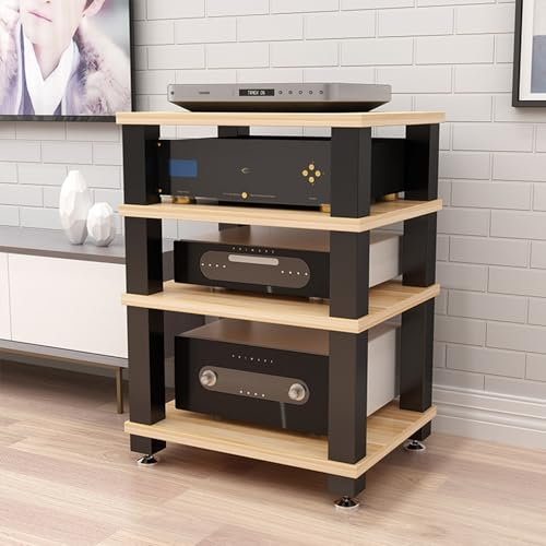 Hifi rack router schrank Schallplatten regal 4-stufig AV-Medienständer Eckregal Hochleistungs-Audiokomponenten-Rack,Display Plattenspieler Stereo-Receiver,für Home Office Audio Video DJ Theater(Beige)