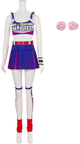 Windskids Juliet Kostüm Damen Cosplay Game Lollipop Chainsaw Juliet Starling Sexy High School Cheerleading Komplett Uniform mit Zubehör für Halloween Karneval Party Maskerade Performance Verkleidung