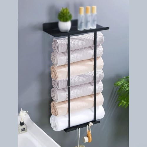Porte-serviettes mural télescopique pour salle de bain - Hauteur réglable de 38 cm à 75 cm - Noir