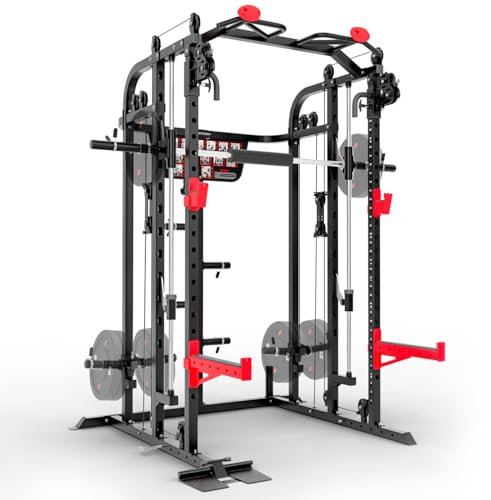 Sportstech SXM150 Smith Machine für Zuhause, Power Rack mit Kabelzug, Klimmzug, Langhantelstange, Bankdrücken, Multipresse, für Gewichtsscheiben, Kraftstation inkl. Griffe, Multifunktional, Home Gym