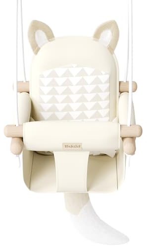 Babyschaukel zum Aufhängen aus Holz mit weichem Sicherheitsgurt, gemütlicher Babyschaukel für drinnen und draußen, höhenverstellbar, inklusive Befestigungsmaterial, geeignet für Babys & Kleinkinder