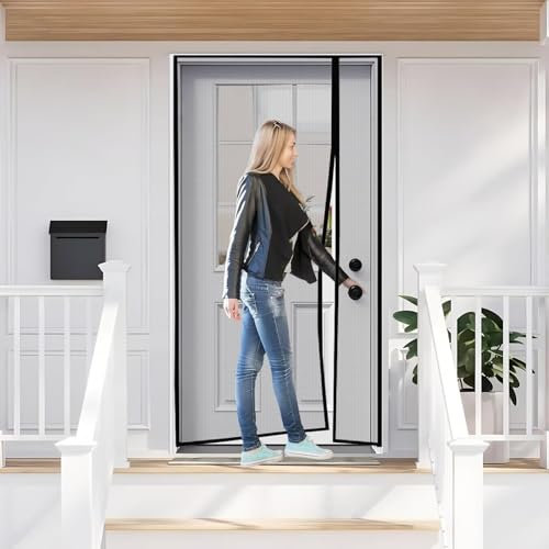 Insektenschutz Tür Vorhang Polyester Lamellenvorhang Schwarz 165×270cm mit Heavy Duty Mesh & Full Frame Klettverschluss Klemmleiste Fliegenvorhang