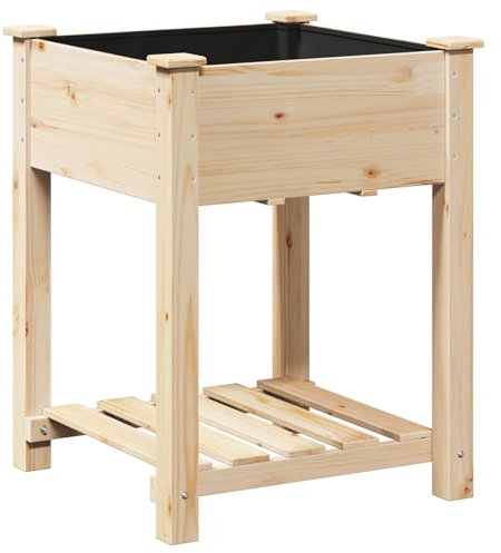 vidaXL Vaso da Giardino con Lo scaffale Beige 60,5 x 60 x 76,5 cm, Giardino e Terrazzo, Cassa Piante Outdoor in Legno, per Deck, Patio, Veranda, con Erbe e Fiori