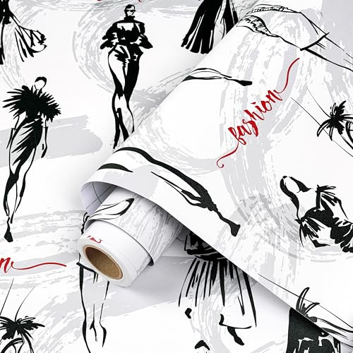 ReWallpaper Papier Peint Adhesif Noir et Blanc Film Autocollant Meuble Motif Modèle 44.5CMx3M Papier Peint Chambre Adulte Moderne Vinyle Adhesif Decoratif pour Armoire Plan De Travail