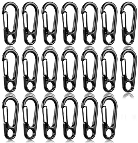 Nogeqi 20 Stück Mini Karabiner Schwarz Carabiner Schlüsselanhänger Clip Mini Karabinerhaken Klein Leichte Kleine Karabiner Schlüsselkaraniner für Klettern, Camping, Reisen, Wandern, 3 cm