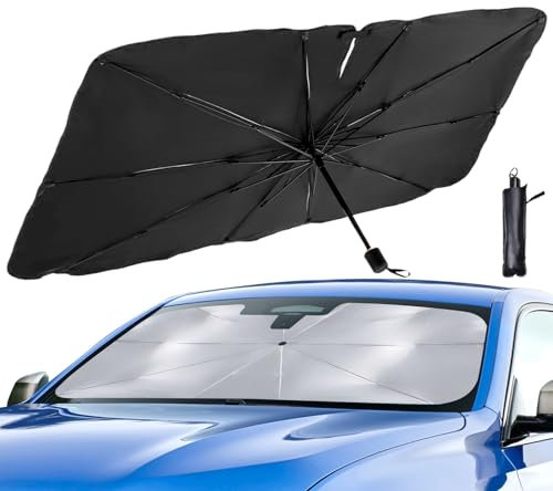 Parasol Coche Delantero, Parasol Paraguas Coche Plegable, Anti UV, para Mayoría de Autos, SUV, Camiones, 140 x 80 cm