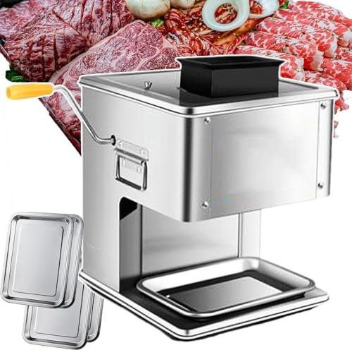 Commercial Electric Meat Cutter Machine, Stainless Steel Manual Frozen Meat Slicer for Boneless Pork, Chicken, Fish with Detachable Blade