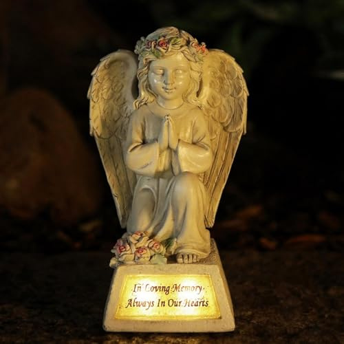 Tuzsocr Solar Engel Gartenstatuen,Betende Engel für Draußen,Schutzengel-Figur mit LED Solarleuchten,Wetterfest Grabschmuck für Friedhof,Fairy Engel Skulptur für Rasen,Hof,Terrasse,Fensterbank (Stil 1)