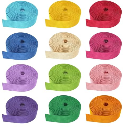 12 Stück Bunte Gurtband Geeignet für DIY-Bastelarbeiten Nähgarn Näharbeiten Schrägband Rucksäcke Verpackungen Geschenkbindungen Gurtband 25mm Schrägband Baumwolle