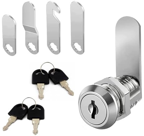 Cabinet Locks with Keys, 5/8 Long Cam Locks keyed Alike, Post Box Lock, Comes with 4 Keys and 4 Different Locks Plates - Multi-Purpose for Cabinet, RV, Cupboard, Mailbox, Drawer & Post Box