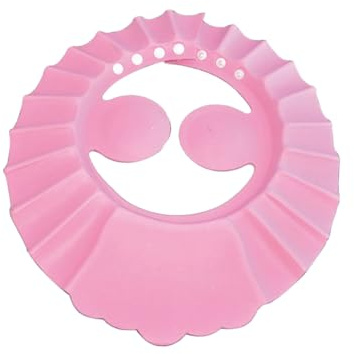 Supvox Verstellbare Duschhaube mit Ohrenschutz Weich Elastisch Hitzebeständig bis 80°c für Babys 3 Monate–6 Jahre Wasserabweisende Badehaube Rosa Augenschutz Beim Haarewaschen