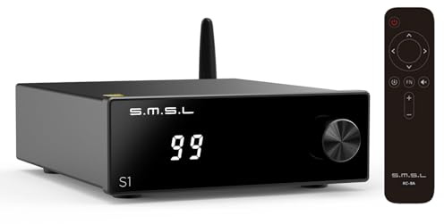 SMSL S1 100W×2 Mini Class D Amplifier Bluetooth 5.0 Stereo Amplifier 2 Channel Home Audio Amp Bass Treble EQ Control for Bookshelf/Desktop/Outdoor/Garage/Passive Speaker with Remote Control