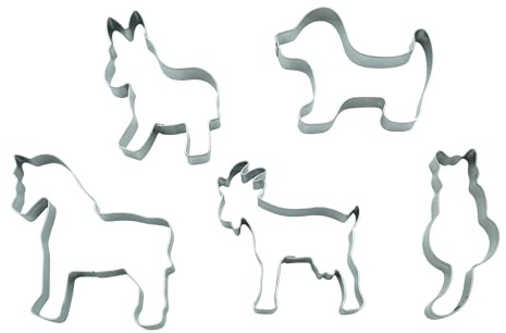 BekkiB - 5er Set Farmtiere - Hund, Katze, Pferd, Esel & Ziege - Spülmaschinengeeignete Ausstechformen aus Edelstahl - Zum Backen für Plätzchen - 998884