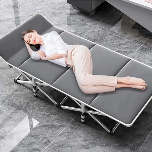 Folding Camping Bed for Adults, Portable Camp Beds with Thickened Mattress | Heavy Duty Travel Cot Guest Bed with Side-Pocket and Adjustable Backrest for Travel Home Beach Office Nap