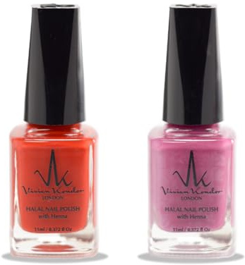 Juego de 2 esmaltes de uñas halal con infusión de henna, esmalte de uñas vegano permeable de larga duración, no necesita rayos UV (Ameythst, rojo imperial)