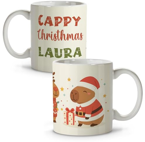 Personalisierter Capybara-Becher. Capybara-Kaffeebecher. Frühstücksbecher. Originelle Geschenke für Frauen und Männer. Weihnachtsgeschirr. Geschenke für Kollegen. Weihnachtsmann. Weihnachtsbecher
