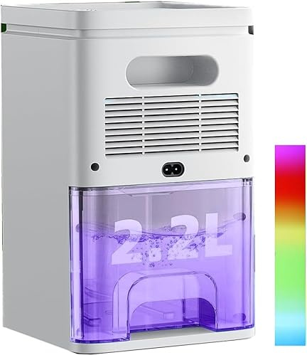 Deumidificatore Casa Muffa Elettrico 2200ML Anti Muffa Portatile - Ultra Silenzioso,Timer 2-12h,Spegnimento Automatico|LED 7 Colori|Per Bagno,Camera,Armadio (Bianco Air)