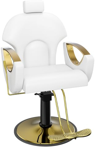 Joiemebi Poltrona da Parrucchiere, Sedia da Parrucchiere Idraulica Reclinabile, Altezza Regolabile Barber 360° per Salone di Parrucchiere a Domicilio, Salone di Nellezza, Tatuaggi (Bianco)