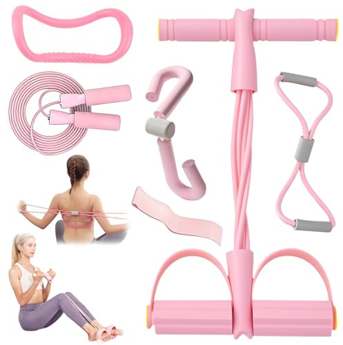 6 Stück Teiliges Pilates Set, Bauchtrainer Expander Fitness, Oberschenkeltrainer, Faszien Stretching Ring, 8-Förmiges Widerstandsbändern, Fitnessbändern, Seilspringen, für Home, Gym, Outdoor Fitness