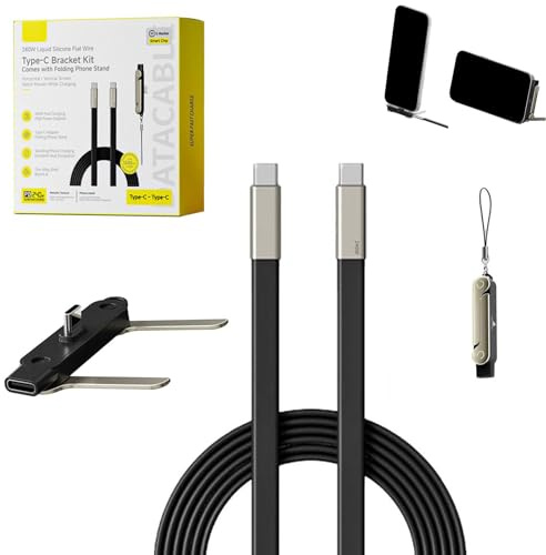 USB C to USB C Cable, 240W Stand Data Cable, 2-in-1 Invisible Holder Charger Cables with Foldable Stand, Right Angle Multi-Functional Charging Cord for Smartphones Tablets