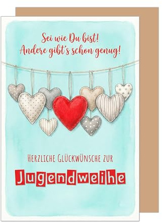 Edition Seidel Premium Glückwunschkarte zur Jugendweihe mit Umschlag. Jugendweihekarte Karte Grußkarte Spruch Sprüche Mädchen Junge Jugendliche Herzen Girlande farbenfroh Wünsche (JW157 SW026)
