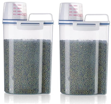 JAWAI 2 Piezas Dispensador Cereales, Contenedor Pienso, Recipientes Herméticos para Alimentos con Marcas Graduadas y Asa, Para Almacenar Arroz y Cereales