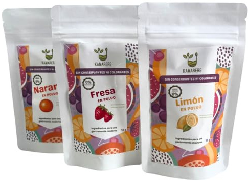 Fruta en Polvo Natural NARANJA, LIMÓN Y FRESA – 100% Fruta Deshidratada – Ideal para Smoothies, Repostería, Yogur y Bebidas – Sin Azúcares Añadidos