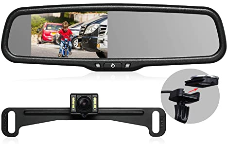 Rear View Mirror Camera with 4.3” Monitor: Super Night Vision OEM Rearview Mirror Backup Camera with IP 68 Waterproof Back Up Camera for Car, Rearview Mirror for Parking & Driving Safety AUTO-VOX T2