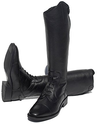 Rhinegold Elite Luxus Childs Young Rider BLACK LEATHER RIDING BOOTS - Soft Feel Leather, Comfortable Fit, Elasticated Laced Front, Women's Equestrian Boots with Full Length Back Zip, Size 5, EU 38