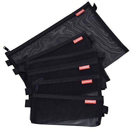 Dokumententasche, Reisetasche aus Netzstoff, Datei Taschen, mit Reißverschluss, Nylon, besonders leicht, für Büro, Reisen, 5 Stück, A4, A5, A6, Federtasche, Schwarz