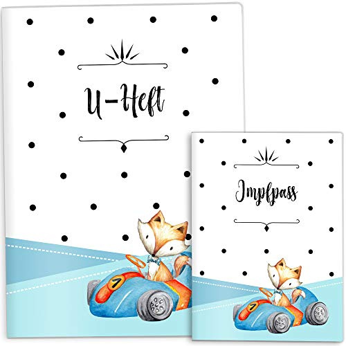 OLGS U-Heft und Impfpasshülle Set | Untersuchungsheft Hülle & Impfpass Hülle | Schutzhülle Geschenke Baby | Babygeschenke zur Geburt (U-Heft Set 2-teilig, 01 - Fuchs Auto)
