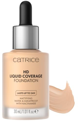 CATRICE HD Liquid Coverage Foundation 008 Fair Beige – Fort pouvoir couvrant sans effet masque – Texture fluide ultra-légère – Fini mat velouté – Maquillage vegan – 30 ml