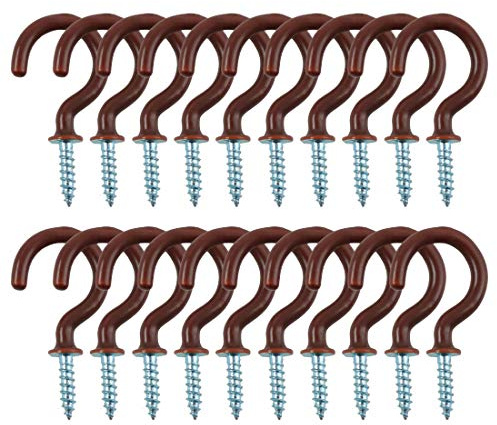 sourcing map 20pcs Cup Ceiling Hooks 1 Inch Vinyl Coated Metal Screw in Holder Hooks for Home Office Plants Outdoor Lights Hanger Brown