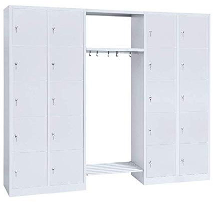 Lüllmann Schließfachgarderobe Wertfachschrank Fächerschrank Spind Umkleideschrank Garderobe mittig 20 Fächer-Spint Lichtgrau 525550