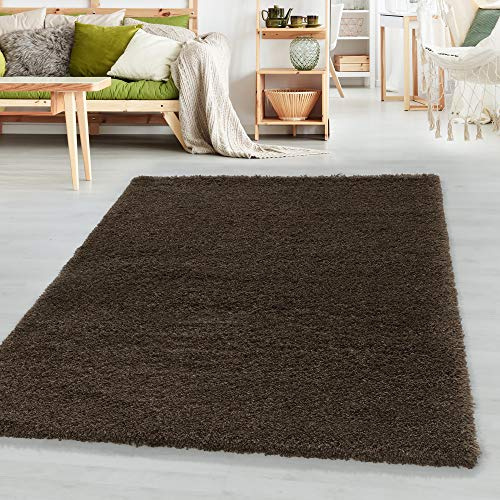 SIMPEX Teppich Wohnzimmer 160 x 230 cm Hochflor Teppich Braun Moderne Einfarbig Design - Schlafzimmer Teppich Pflegeleicht Extra Weich Extra Flauschig - Carpet Living Room Deko