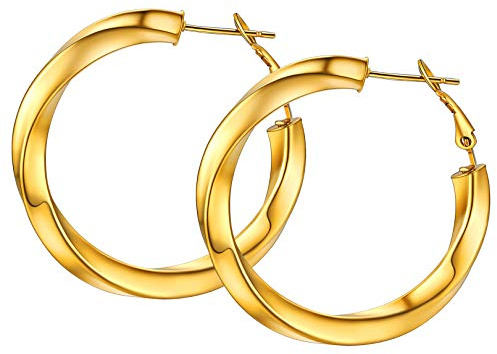 FOCALOOK Hoops Ohrringe Damen 40mm Creolen 18k vergoldet Mädchen Frauen 5mm verdrillte Rohr Kreis Statement Kreolen Ohrringe Modeschmuck Accessoire für Alltagskleidung Abendkleid