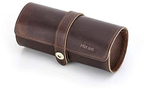Hiram Portaorologi da viaggio in vera pelle Organizer a rotolo classico, custodia per 3 orologi per bracciali-caffè