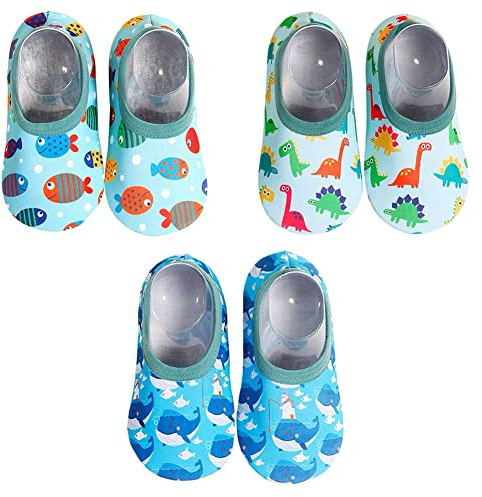 FedMois Pack de 3 Zapatillas con Suela Antideslizante de estar por casa para Bebés, dinosaurio, pez y ballena, 24/25