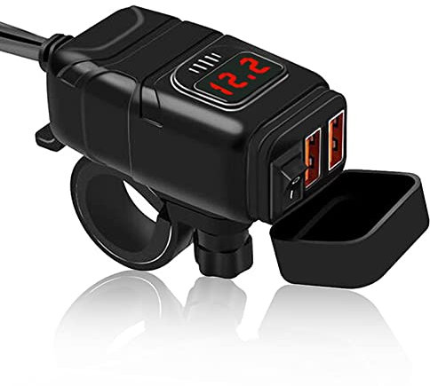 RUIZHI Chargeur USB Moto QC3.0 avec Adaptateur SAE, Voltmètre Étanche IP65 et Protection de Charge pour Téléphone/Tablette/GPS/Caméra DC12V