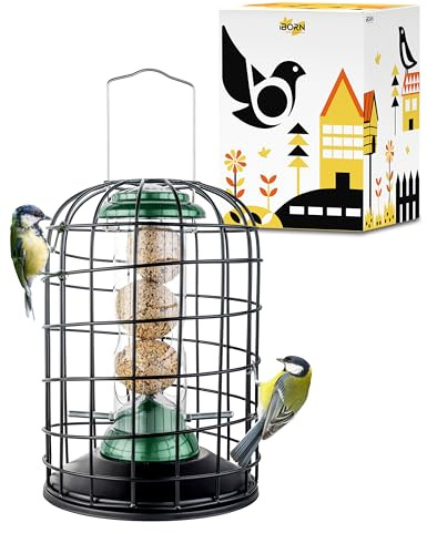 iBorn Eichhörnchensicherer Vogelfutterspender für Meisenknödel, zum Aufhängen für Wildvögel, Energie-Fettball-Halterung, strapazierfähig, UV-Finish, Grün, 20,3 cm
