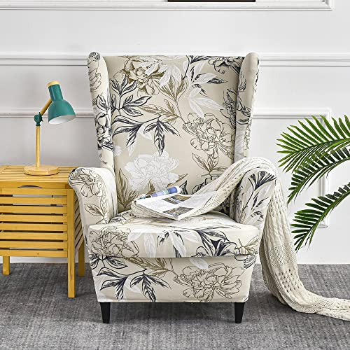 WYJHNLBEDC 2 Stück Ohrensessel überzug Stretch, Elastischer Sesselschoner | für Ohrensessel/loungesessel Outdoor/Sessel Wohnzimmer/Sofa 1 Sitzer