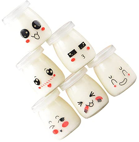 BESTonZON Joghurt-Gesichtsgläser Flasche Lebensmittelflaschen Milchdeckel Tasse Glasduschglas Ausdruck Sicher für mit Puddingbehältern Honiggelee Ofen Gesicht Flasche Gefälligkeiten